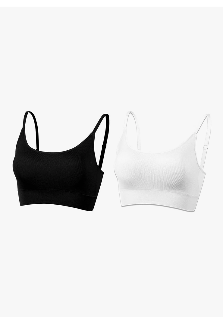 AMRIY Womens Sports Bras for Women Light Support Padded Workout Bras for Women Supportive Seamless Women\'s Wireless Yoga Bra, White and Black, L