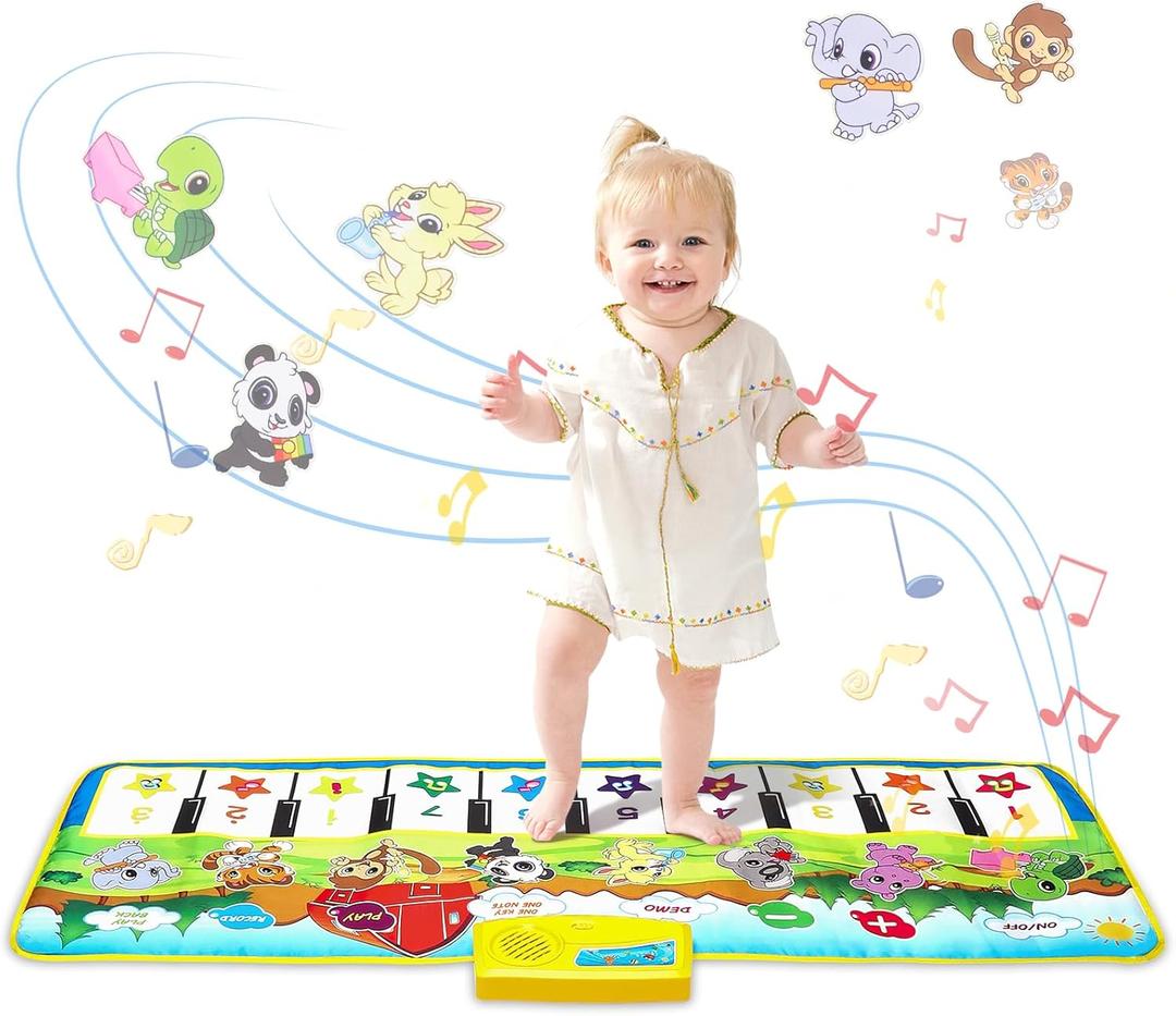 M SANMERSEN Piano Mat, 39.5" X 14" Musical Mat 8 Instrument Sounds Piano Mat for Toddlers Touch Play Dancing Mat Toy for 1 2 3 Year Old Girls Boys Gifts (Green)