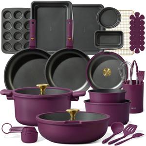 CAROTE 32pcs Pots and Pans Set Non Stick, Detachable Handle Cookware Sets, 32 Piece