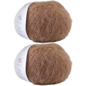 Lerchiyar Snowbaby Wool Acrylic Blend Long Pile Yarn,(Worsted) Warm and Luxurious Fuzzy Yarn for Knitting and Crocheting DIY Hats Scarves Sweaters, 2 * 3.52oz/100g 207yds(04Coffeeand Lavender Purple)