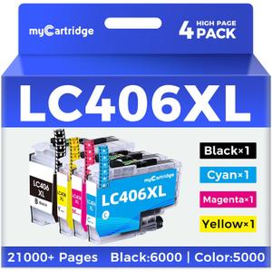 myCartridge Replacement for LC406 LC406XL Ink Cartridges for Brother Printer LC 406 406XL Work with Brother MFC-J4335DW MFC-J4535DW MFC-J5855DW MFC-J6555DW MFC-J6955DW Printer(High Yield,4-Pack)