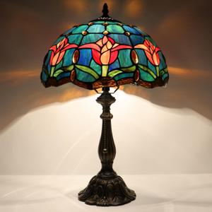 Tiffany Lamp Stained Glass Table Lamp Bedside Reading Light W12H19 Inches (Tulip Style)