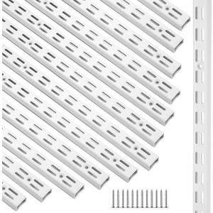 MorningRo 12 Pack 47.5 Inch Dual Track Upright Wall Shelving System Shelf Bracket Twin Slot Shelf Rail Dual Track Upright Heavy Duty Support System for Pantries, Linen Closets, Laundry Rooms(White)