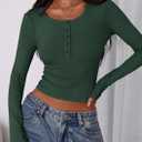 2 x PRETTYGARDEN Women's 2025 Summer Long Sleeve Henley T Shirts Ribbed Knit Button Slim Fitted Basic Casual Going Out Fall Tops (Green, XL)