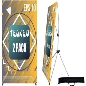 TECKED X Banner Stand Adjustable Fit Banner 24 x 63 to 32 x 72 Inch, Portable Travel Bag, Bigger, More Adaptable Advertising, Stores, Tradeshow, Restaurant, Event, Birthday & Party (2 PACK)