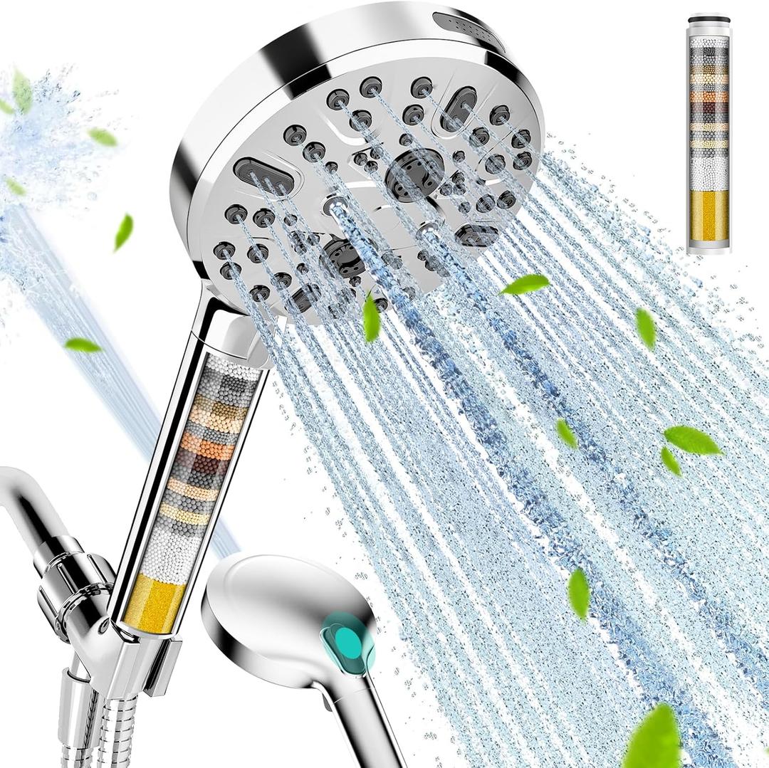 Cobbe Filtered Shower Head with Handheld, High Pressure 9 Spray Mode Showerhead with Filters, detachable shower head, Water Softener for Hard Water Remove Chlorine and Harmful Substance, Chrome (3. Chrome Plated)