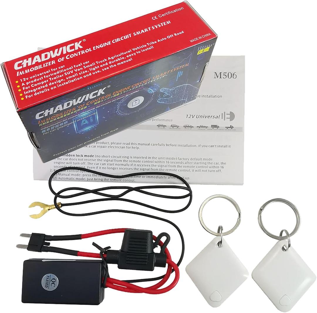 CHADWICK Car Immobilizer Anti-Theft Alarm System, M506 Wireless Engine Lock, Auto Anti-Robbery Device, Intelligent Circuit Cut Off Tool, Universal 12V Car Alarm + 2 Remotes, for Car, Motorcycle