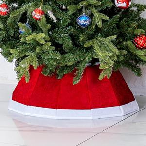 Blissun Fabric Christmas Tree Collar & Skirt - Willow Tree Decorations (Red & White)
