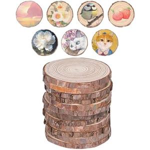 diybar 12 Pcs Natural Wood Slices,4.7-5.3 Inch Unfinished Craft Wood Circles Round Wood Discs for Arts DIY Crafts Paintings Wedding Decoration Centerpieces, YWDI001