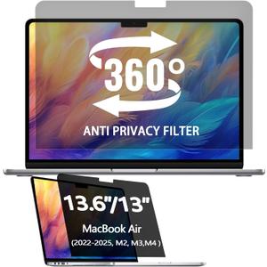 360° Privacy Screen Protector for MacBook Air 13.6/ 13 Inch (2022-2025, M2, M3，M4), Privacy Screen Filter for MacBook Air 13.6 Inch, Anti-Spy/ Anti Fingerprint/ Anti Blue Light/ Anti Glare
