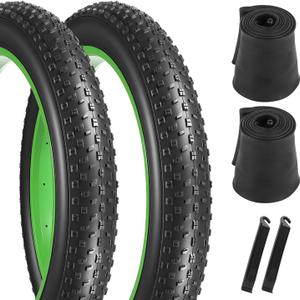2 Pack 20/26 x 4.0 Fat Bike Tires and Tubes, Folding 20x4.0 Fat Tire 26x4.0 with Inner Tube All-Terrain E-Bike Tires for Commuting, Snow, Beach
