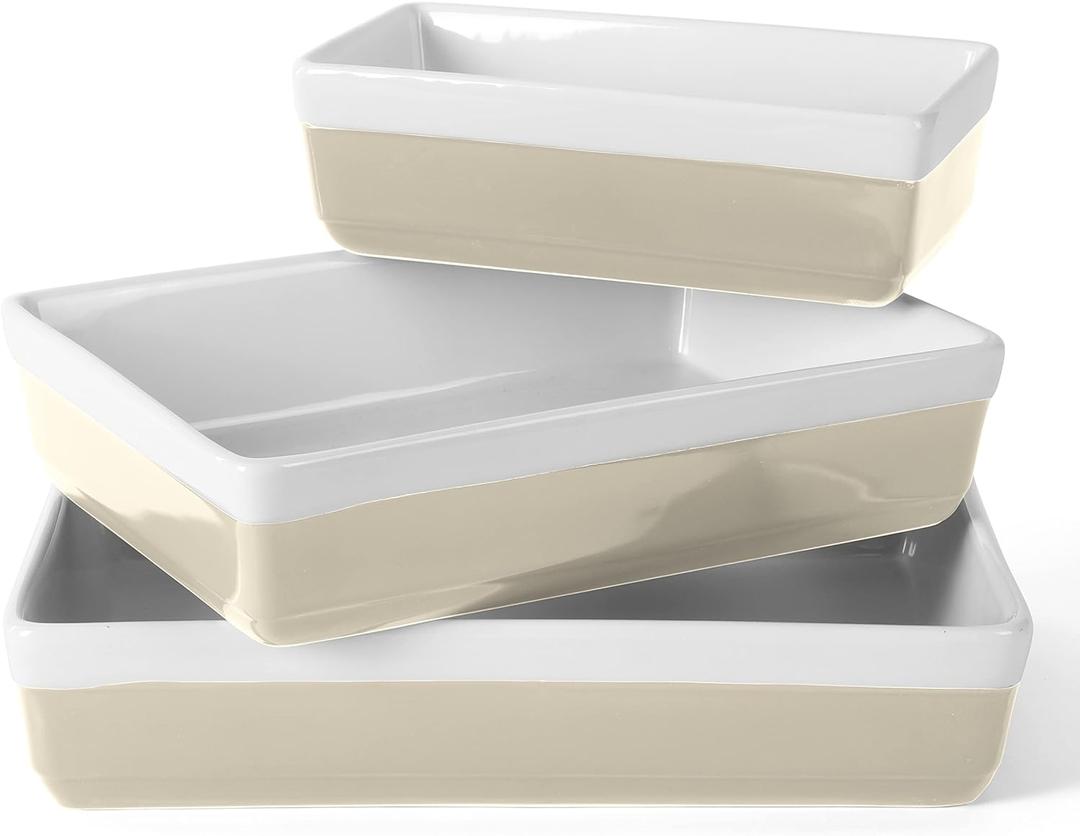 MARTHA STEWART 3-Piece Oven to Table Stoneware Bakeware Set  Baking Dish & Casserole Set  Grey  Durable Oven-Safe Bakeware for Baking and Serving