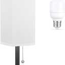 White Small Table Lamp for Bedroom - 3 Color Temperature 3000K 5000K 4000K Bedside Lamp, Pull Chain Control, USB A and C Charging Ports, Black Base, for Kids Office Dorm Nightstand, Bulb Included