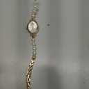 \Womens Gold Petite Vintage Crystals Beaded Waterproof Watch Small Pearl Oval Dial Arabic Numerals Fashion Bracelet Wrist Watch