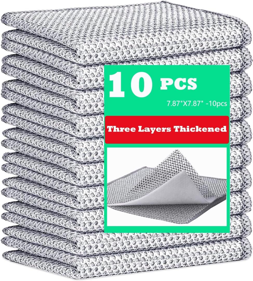 10 Pcs Upgrade 3-Layer Dish Cloth, Non-Scratch Steel, Premium Scrubbing Multipurpose Wire Dishwashing Rag for Wet and Dry, Kitchen Cleaning,Scrubs Dishes, Sinks Cleans,Home Essentials