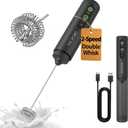 CIRCLE JOY 2-Speed Rechargeable Milk Frother Hanheld, Dual Coil Whisk Head Electric Coffee Frother, Portable Hand Frother Wand Drink Mixer for Matcha Lattes Cappuccino, Kitchen Gifts