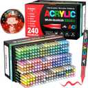 Amamao 240 Colors Acrylic Paint Markers, Soft Brush Tip Pens and Markers, Acrylic Paint Pens for Wood, Stone, Canvas, Glass, Fabric, Egg, Rock Painting and DIY Crafts Art Supplies