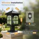 Solar Post Light Outdoor, Dusk to Dawn Outdoor Post Lamp with Pier Mount Base, 3-in-1 Mounting (Pier/Pole/Hanging), Wireless Black Waterproof Fence Pole Light for Garden Yard Patio Entryway