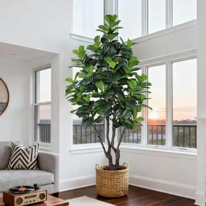 8FT Faux Fiddle Leaf Fig Tree, Large Artificial Plants Indoor Ficus Lyrata Trees, Realistic Fake Tree in Pot Floor Plant for Home Decor Office Christmas Housewarming Gift