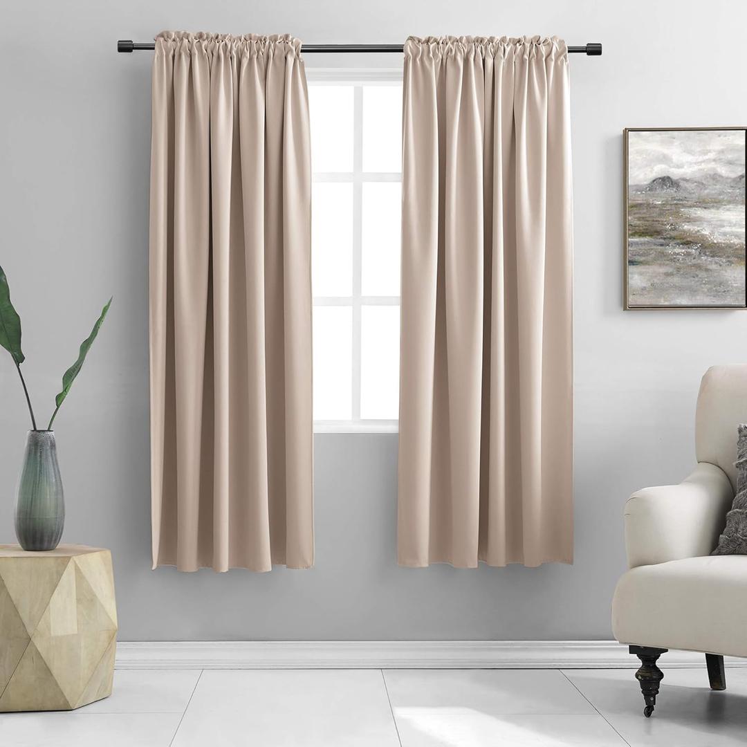 DONREN Medium Gray Blackout Curtains for Bedroom - Room Darkening Thermal Insulated Rod Pocket Curtains for Kids Room(42 x 63 Inch Length,1 Pair)