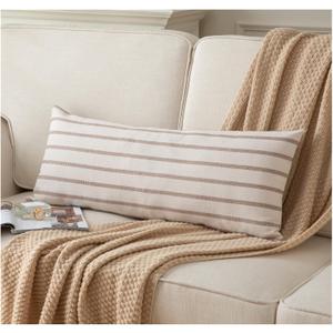 Caflife Boho Lumbar Throw Pillow Cover 14X36 Long Soft Farmhouse Decorative Couch Pillow Cases Beige Striped Body Pillow Covers Neutral Cushion Covers for Sofa Bed Living Room Home Decor Pack of 1
