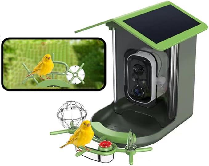 Smart Bird Feeder with Camera – AI Bird Recognition, 130° Wide Angle, Solar & USB Powered, IP65 Waterproof, Motion Detection, Night Vision, Two-Way Audio, Cloud Storage –Watching Gift for Nature Lover