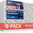 BNX TruFilter 16x20x1 Air Filter MERV 13 (6-Pack) - MADE IN USA - Electrostatic Pleated Air Conditioner HVAC AC Furnace Filters for Allergies, Pollen, Mold, Bacteria, Smoke, Allergen, MPR 1900 FPR 10