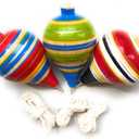 GrahMart 3 Pack Durable Wooden Mexican Spin Top Toys & Metal Tip Made in Mexico (Assorted Colors) - Trompo Mexicano de Madera Paquete de 3 (Colores aleatorios) (Medium)