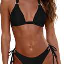 MIKETAI Triangle Bikini Sets for Women 2 Piece Bathing Suit Sexy Halter Top with Side Tie Bikini Bottom (Black, S)