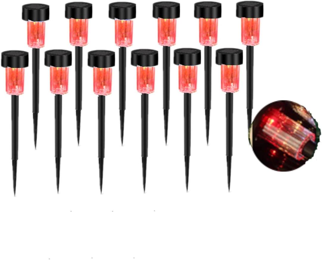 12PCS Red LED Outdoor Plastics Garden Solar Powered Landscape Light Lamp Patio Lawn Decoration Lights