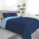 Easy-Going Twin Size Reversible Quilt Set with 1 Quilt and 1 Pillow Sham, Soft Bed Quilt Cover, Water Resistant Lightweight Microfiber Bedspread, Stain Resistant, Olive Leaf-Dark Blue/Light Blue