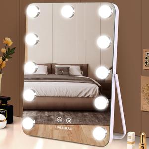 halumao 14.6" Vanity/Makeup Mirror with Lights, Hollywood Mirror with 11 Dimmable LED Bulbs,3 Color Modes,Touch Control (White)