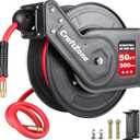 Retractable Air Hose Reel | Rewind 50 ft x 3/8 in Hybrid Air Hose Max 300PSI | Heavy Duty Air Compressor Hose Reel with Auto Rewind and Bracket | Ceiling|Wall Mount for Garage | Workshop | Home Studio