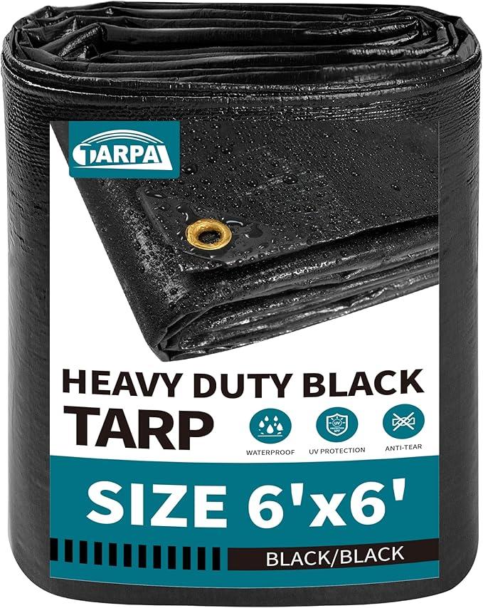TARPAL tarp Waterproof 6x6 Feet Black Heavy Duty tarps 14mil polyethylene tarps Multifunctional Tarpaulin，Snow or UV Protection,Suitable for Outdoor Furniture, awnings,Roofs,Tents tarp Cover