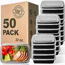 WGCC Meal Prep Containers, 32OZ 50 Pack Extra-thick Food Storage Containers with Lids, Plastic Microwavable Bento Box Reusable Storage Lunch Boxes BPA Free, Stackable, Dishwasher/Freezer Safe