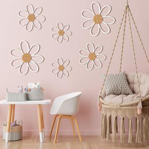 Thyle 6 Pcs Daisy Wall Decor Wooden Daisy Wall Art Flowers Signs Hanging Plaque for Home Nursery Bedroom Farmhouse Bathroom Decorations Housewarming Gifts(White)