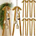 2 Pcs Christmas Cow Bells with 8 Pcs Khaki Velvet Christmas Bows Vintage Gold Bell Decorations with Velvet Ribbon Bows for Xmas Tree Wall Home Wedding Wreath Garland Staircase Indoor Outdoor