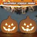 Flutesan 1 Pc Halloween Wooden Light up Pumpkin Table Centerpiece Decoration Battery Operated Pumpkin for Thanksgiving Halloween Home Kitchen Desk Tabletop Fireplace Indoor Outdoor Decor