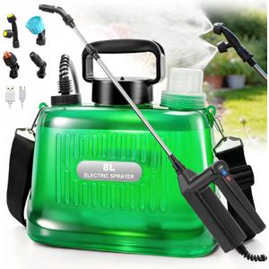 2 Gallon Battery Powered Sprayer, Electric Garden Sprayer with 3 Adjustable Pressures & Telescopic Wand, Rechargeable Weed Sprayer for Lawn, Yard & Pest Control, 4 Nozzles Included