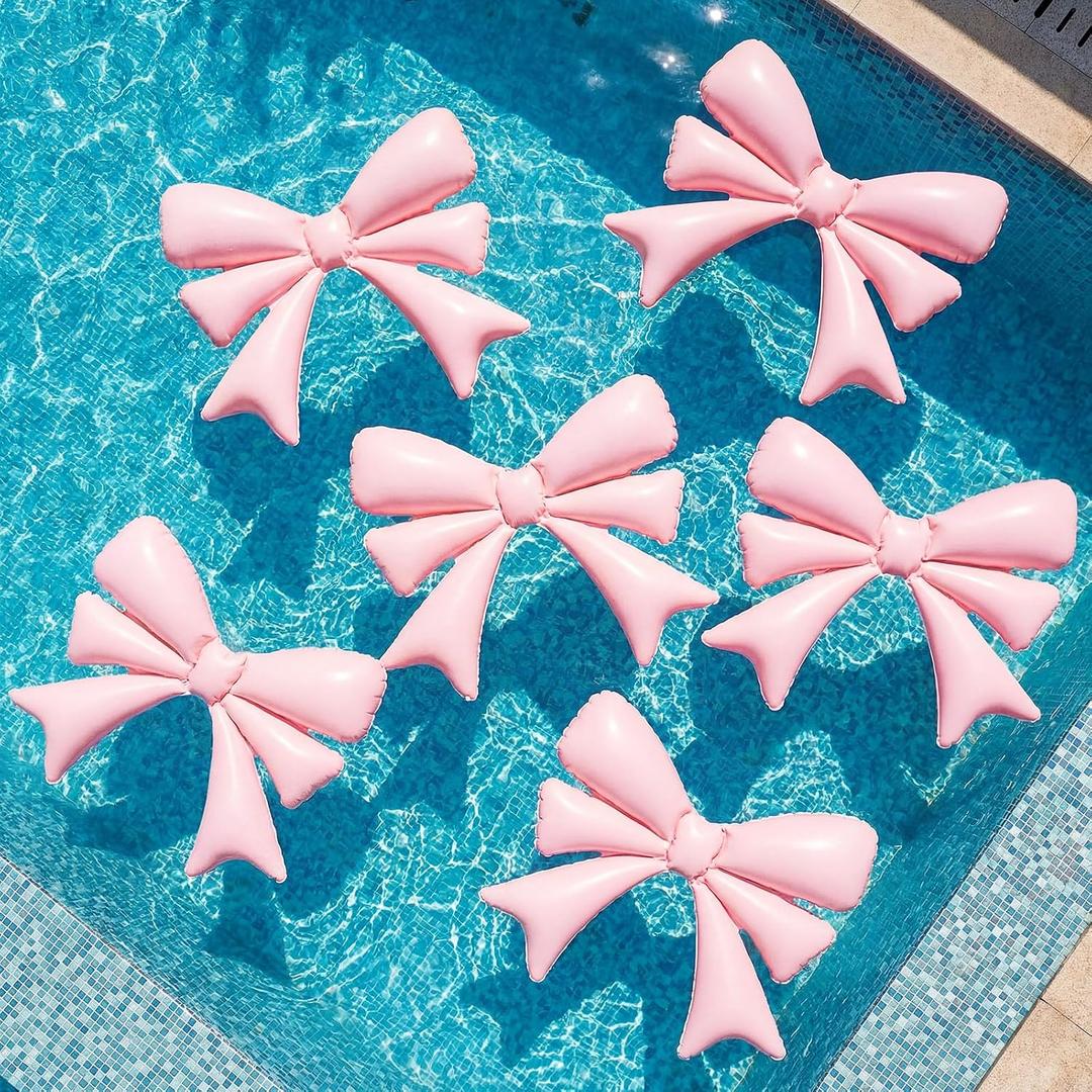 Inflatable 3 Pcs Pink Bow Pool Floats with Pump for Adults, Large Pink Bow PVC Balloons Pool Party Decor for Summer Swimming Birthday Wedding Baby Shower Gender Reveal Bridal, Bow-double