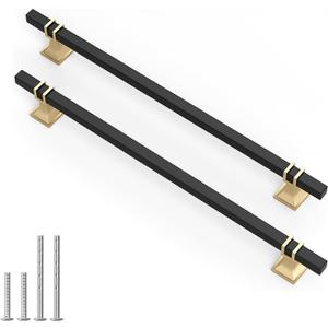 10 Pack 10 Inch Black and Gold Cabinet Pulls Kitchen Cabinet Handles, Black and Gold Cabinet Handles Square Dresser Drawer Pulls Kitchen Cabinet Hardware (10 inch (256mm) Hole Center)