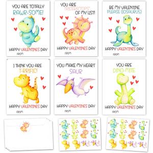 2 x Dinosaur Valentines Day Cards Gifts for Kids School, 24 Pack Dinosaur Valentine Classroom Exchange Cards for Boys Girls