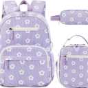 Corduroy Toddler Backpack for Kids 5-8, Kids backpack for Boys Girls with Lunch Box & Pencil Case - 15inch Kids Bookbag for School Preschool Kindergarten Daycare Daypack(Purple Floral) (Purple, S)