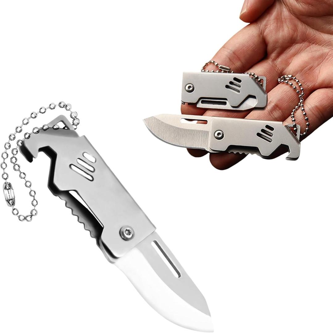 10 pcs Titanium Alloy Pocket Knife with 1 Keyring, Mini Folding Knife, Car Key Ring Knife, Portable Small EDC Knife for Outdoor, Foldable Leisure Knife, Letter Opener/Parcel Knife