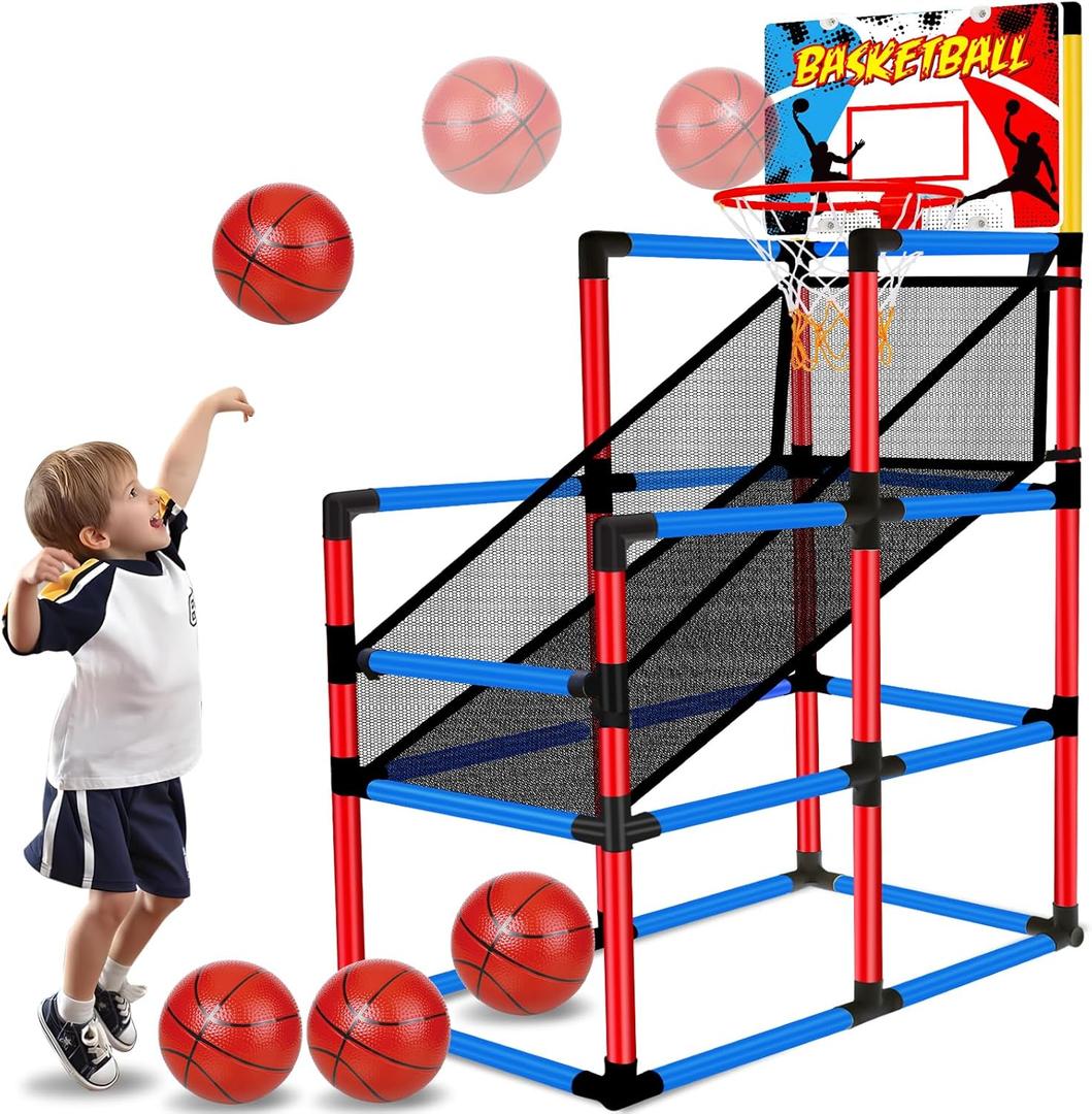 63" Arcade Basketball Game Set with 3 Balls Kids Basketball Hoop 3 to 12 Years Old Indoor Outdoor Sports Play - Easy Set Up - Carnival Basketball Toys Ages 3 4 5-7 8-12 Year Old Boys Birthday Gift