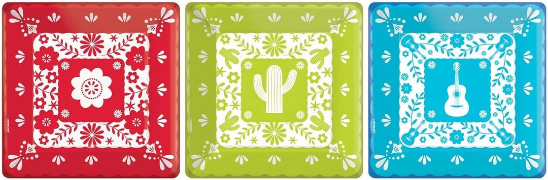 Assorted Colors Viva la Party Square Dessert Plates - 7" (Pack of 20) - Sturdy & Festive Design Party Essential, Perfect for Any Celebration