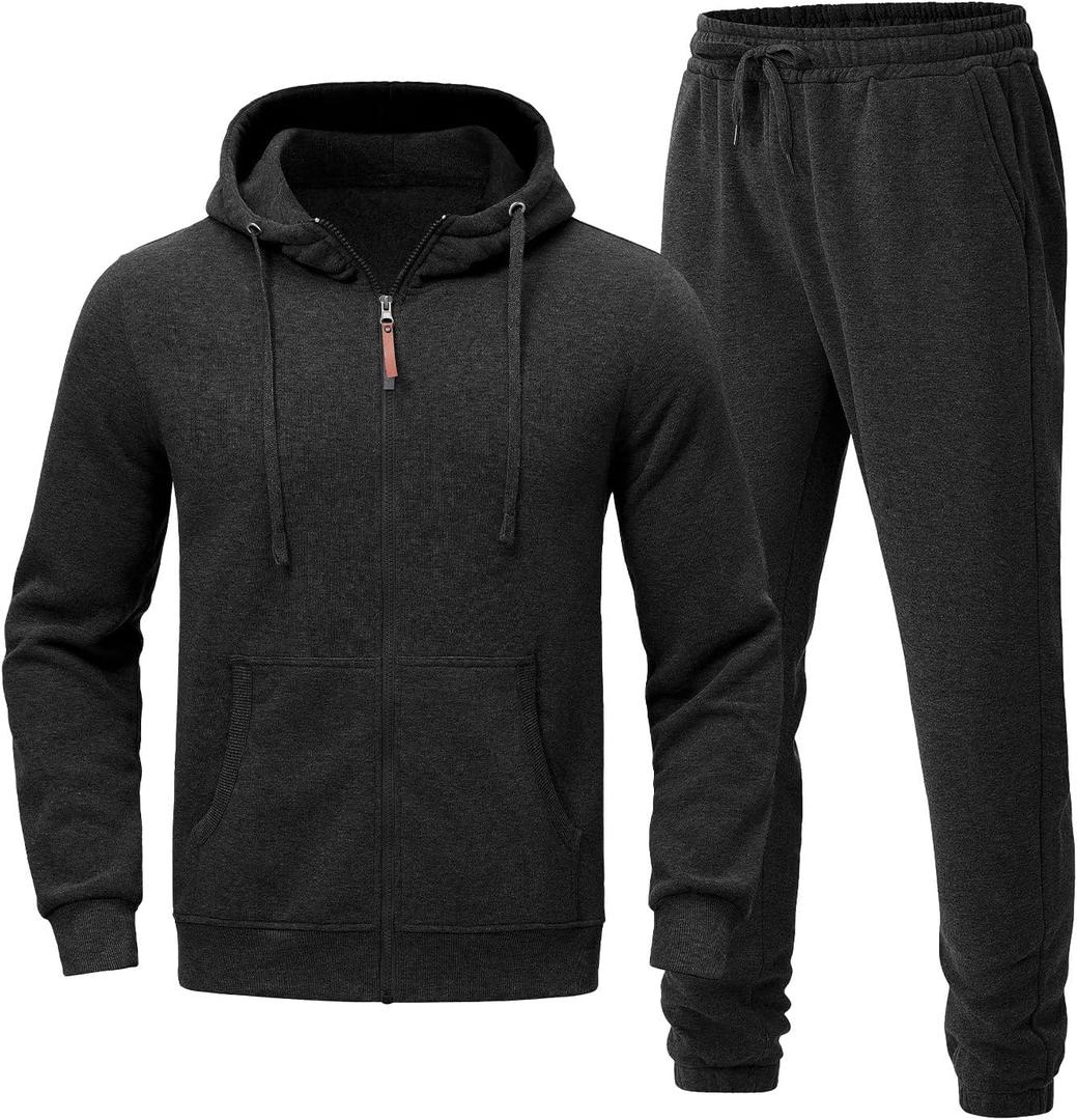 Riskrole Men's Hooded Tracksuit 2 Pieces Set Zip up Fleece Sweatsuit Casual Outdoor Sports Jogging Suits Set (Medium, Black)