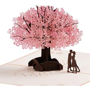 3 x Abodhu Valentines Day Card Pop Up Happy Anniversary Card for Her Wife Husband Him Couple Cherry Blossom Wedding Birthday Card 3D Paper Engagement Card Greeting Card Romantic Birthday Card
