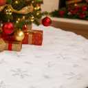 Christmas Tree Skirt 36 Inch for Xmas Tree Holiday Party Decorations, White Plush Silver Sequin Snowflake (Silver)