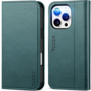 TUCCH Wallet Case for iPhone 16 Pro, PU Leather Kickstand Folio with [RFID Blocking] [3 Card Slot], Protective Soft TPU Inner Shell Compatible with iPhone 16 Pro 5G 2024, Textured Teal Blue